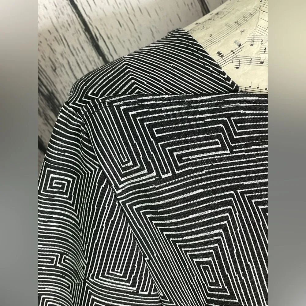 Clara Sun Woo Tunic Geometric Print Top Black White Square Neck Long Sleeve S - Picture 3 of 6